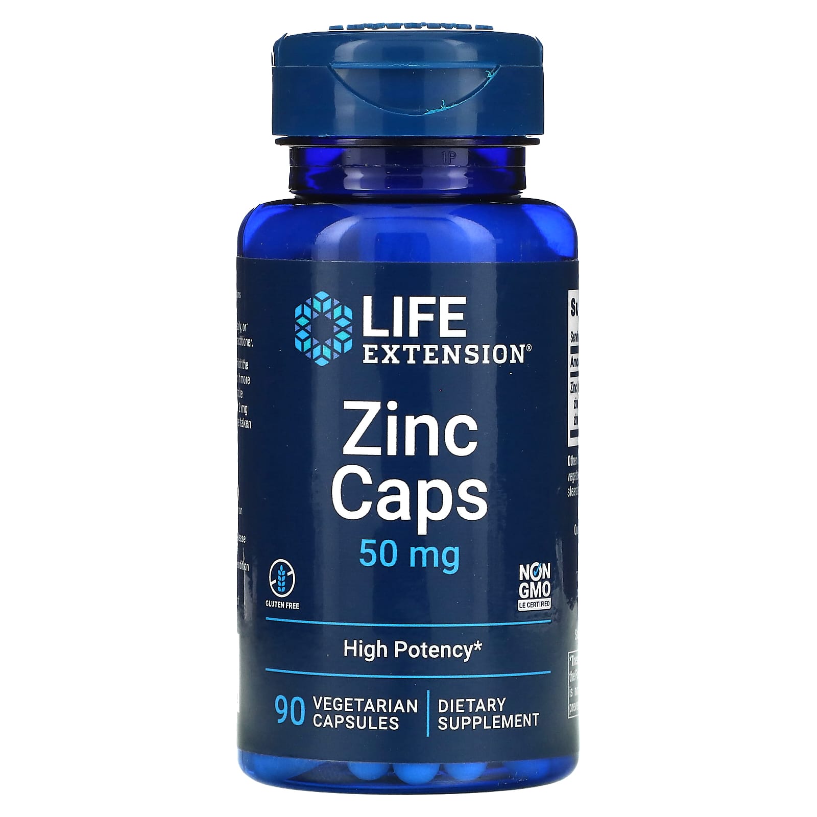 Life Extension, Zinc Caps, High Potency, 50 m, 90 Vegetarian Capsules UPC 737870181392 | HiLife Vitamins